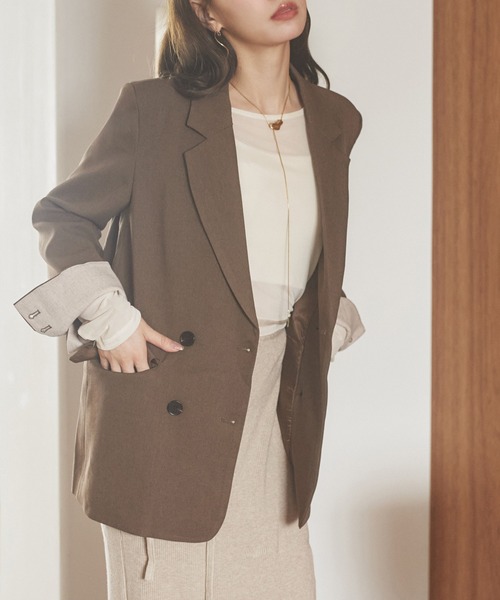 LAULEN（ローレン）の「stitch double breasted jacket /ステッチダブルブレストジャケット（テーラードジャケット・レディース・ブラウン/ブラック/テラコッタ/チャコールグレー・FREE）」の22枚目の写真