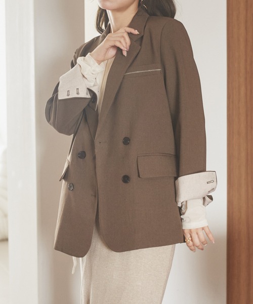 LAULEN（ローレン）の「stitch double breasted jacket /ステッチダブルブレストジャケット（テーラードジャケット・レディース・ブラウン/ブラック/テラコッタ/チャコールグレー・FREE）」の8枚目の写真