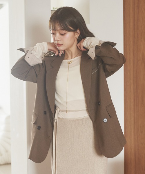 LAULEN（ローレン）の「stitch double breasted jacket /ステッチダブルブレストジャケット（テーラードジャケット・レディース・ブラウン/ブラック/テラコッタ/チャコールグレー・FREE）」の18枚目の写真