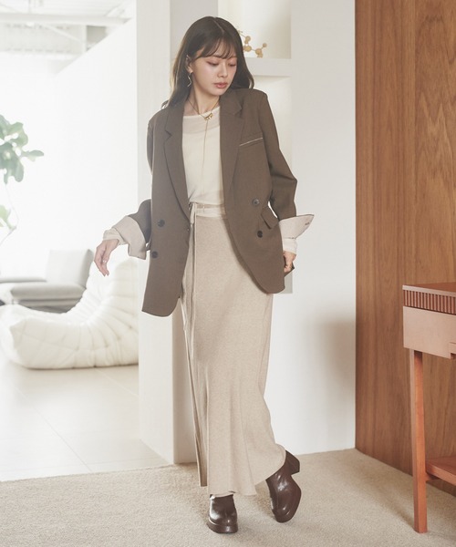 LAULEN（ローレン）の「stitch double breasted jacket /ステッチダブルブレストジャケット（テーラードジャケット・レディース・ブラウン/ブラック/テラコッタ/チャコールグレー・FREE）」の6枚目の写真