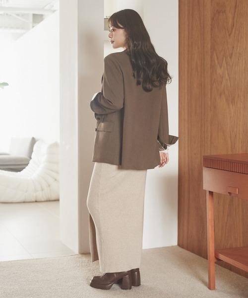 LAULEN（ローレン）の「stitch double breasted jacket /ステッチダブルブレストジャケット（テーラードジャケット・レディース・ブラウン/ブラック/テラコッタ/チャコールグレー・FREE）」の9枚目の写真