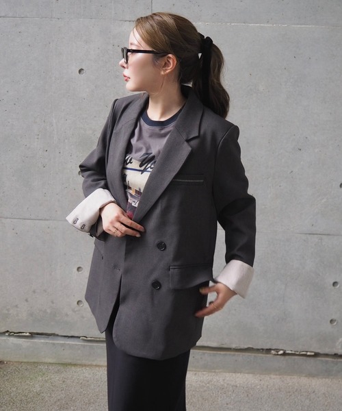 LAULEN（ローレン）の「stitch double breasted jacket /ステッチダブルブレストジャケット（テーラードジャケット・レディース・ブラウン/ブラック/テラコッタ/チャコールグレー・FREE）」の19枚目の写真