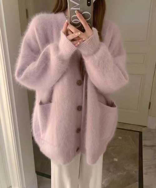 NEW GENTLEMAN（ニュージェントルマン）の「ファーファ- シャギー カーディガン（カーディガン/ボレロ・レディース・ベージュ/ブラック/ピンク/ホワイト/ラベンダー・FREE）」の5枚目の写真