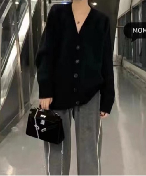 【YONFA】23AW美品　シャギールーズカーディガン F ブラック YONFA】23AW美品 シャギールーズカーディガン F ブラックの通販