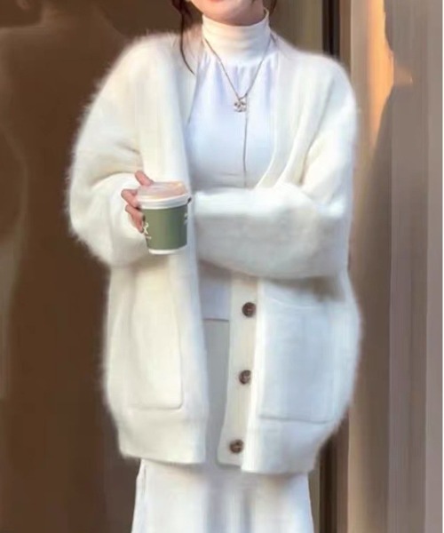 NEW GENTLEMAN（ニュージェントルマン）の「ファーファ- シャギー カーディガン（カーディガン/ボレロ・レディース・ベージュ/ブラック/ピンク/ホワイト/ラベンダー・FREE）」の6枚目の写真