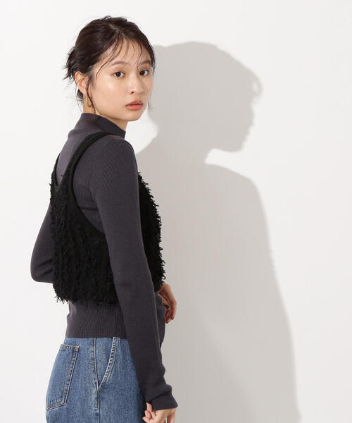 N.（N. Natural Beauty Basic）（エヌエヌナチュラルビューティーベーシック）の「フリンジニットベストセット（ニット/セーター・レディース・アイボリー/ブラック・MEDIUM）」の4枚目の写真