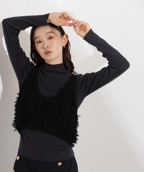 N.（N. Natural Beauty Basic）（エヌエヌナチュラルビューティーベーシック）の「フリンジニットベストセット（ニット/セーター・レディース・アイボリー/ブラック・MEDIUM）」の11枚目の写真