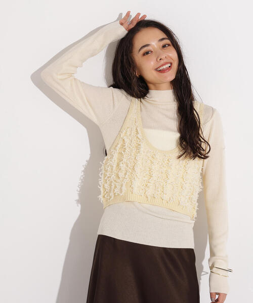 N.（N. Natural Beauty Basic）（エヌエヌナチュラルビューティーベーシック）の「フリンジニットベストセット（ニット/セーター・レディース・アイボリー/ブラック・MEDIUM）」の20枚目の写真
