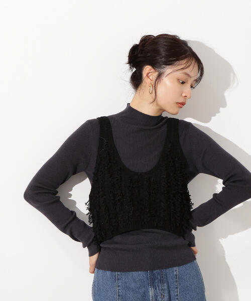 N.（N. Natural Beauty Basic）（エヌエヌナチュラルビューティーベーシック）の「フリンジニットベストセット（ニット/セーター・レディース・アイボリー/ブラック・MEDIUM）」の2枚目の写真