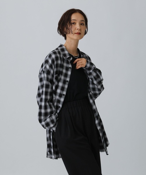 LEPSIM（レプシィム）の「フリンジチェックシャツチュニック　595293（シャツ/ブラウス・レディース・ブラック/ネイビー/ブラウン・FREE）」の6枚目の写真