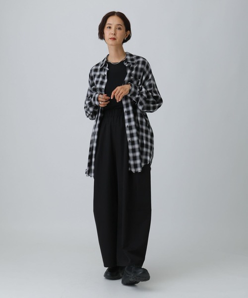 LEPSIM（レプシィム）の「フリンジチェックシャツチュニック　595293（シャツ/ブラウス・レディース・ブラック/ネイビー/ブラウン・FREE）」の7枚目の写真