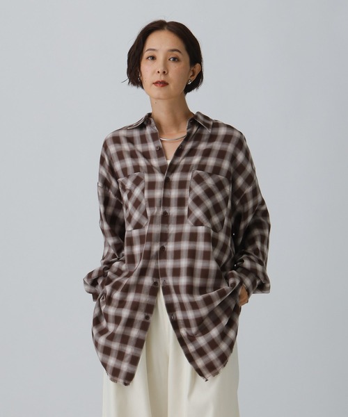 LEPSIM（レプシィム）の「フリンジチェックシャツチュニック　595293（シャツ/ブラウス・レディース・ブラック/ネイビー/ブラウン・FREE）」の10枚目の写真