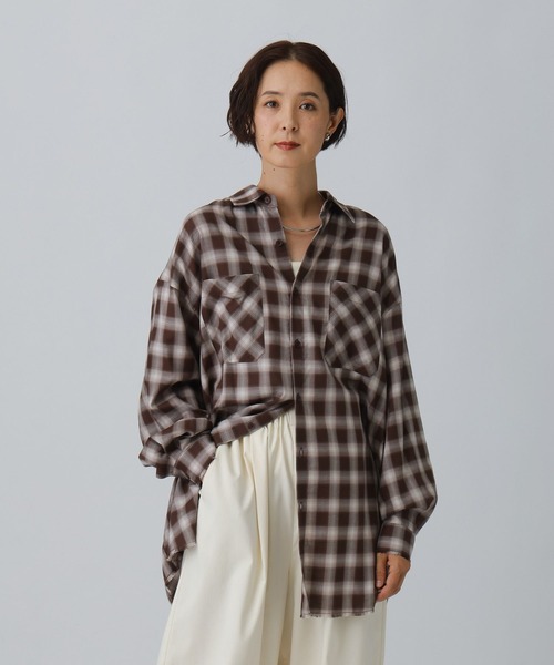 LEPSIM（レプシィム）の「フリンジチェックシャツチュニック　595293（シャツ/ブラウス・レディース・ブラック/ネイビー/ブラウン・FREE）」の11枚目の写真