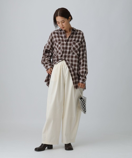 LEPSIM（レプシィム）の「フリンジチェックシャツチュニック　595293（シャツ/ブラウス・レディース・ブラック/ネイビー/ブラウン・FREE）」の14枚目の写真