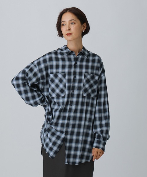 LEPSIM（レプシィム）の「フリンジチェックシャツチュニック　595293（シャツ/ブラウス・レディース・ブラック/ネイビー/ブラウン・FREE）」の16枚目の写真