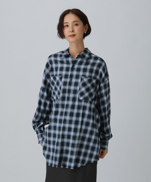 LEPSIM（レプシィム）の「フリンジチェックシャツチュニック　595293（シャツ/ブラウス・レディース・ブラック/ネイビー/ブラウン・FREE）」の17枚目の写真