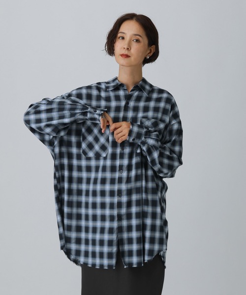 LEPSIM（レプシィム）の「フリンジチェックシャツチュニック　595293（シャツ/ブラウス・レディース・ブラック/ネイビー/ブラウン・FREE）」の18枚目の写真