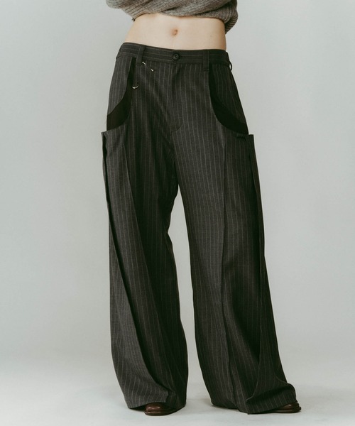 Knuth Marf】pierced drape pants(unisex)/stripegray/スラックス