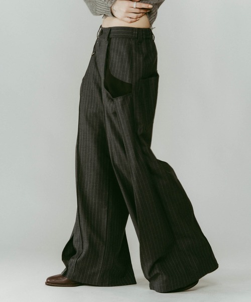Knuth Marf】pierced drape pants(unisex)/stripegray/スラックス
