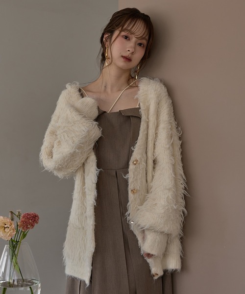 mideal ニュアンスボタンシャギーカーディガン ニットアンサンブル nuance button shaggy cardigan / ニュアンスボタンシャギー