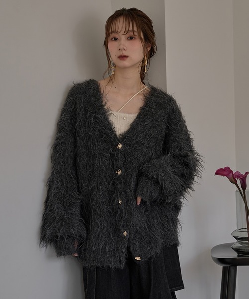 mideal ニュアンスボタンシャギーカーディガン ニットアンサンブル nuance button shaggy cardigan / ニュアンスボタンシャギー