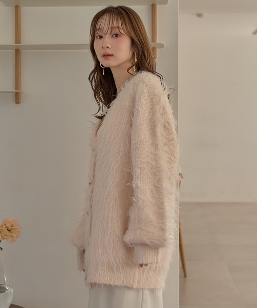 mideal ニュアンスボタンシャギーカーディガン ニットアンサンブル セール】nuance button shaggy cardigan / ニュアンスボタンシャギー