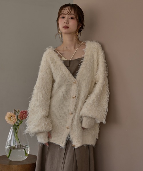 mideal（マイディール）の「nuance button shaggy cardigan / ニュアンスボタンシャギーカーディガン（カーディガン/ボレロ・レディース・アイボリー/ダークグレー/ピンク・FREE）」の8枚目の写真