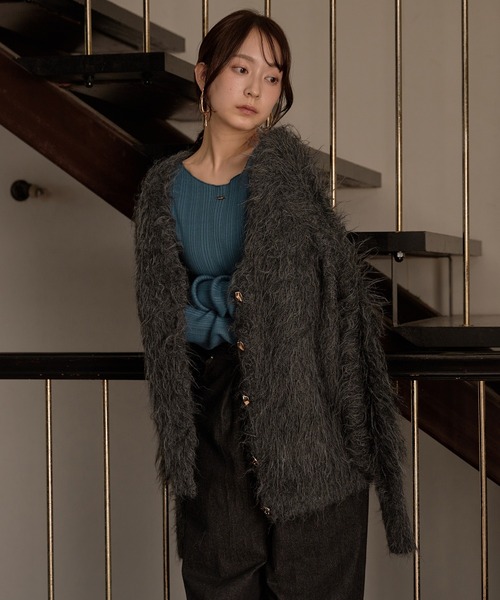 mideal ニュアンスボタンシャギーカーディガン ニットアンサンブル nuance button shaggy cardigan / ニュアンスボタンシャギー