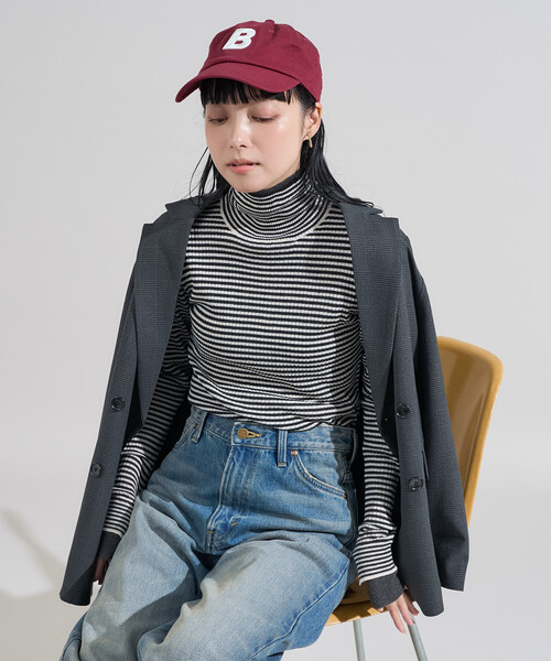 セール】ウォッシャブル 配色 レイヤード タートルニット/レイヤード風