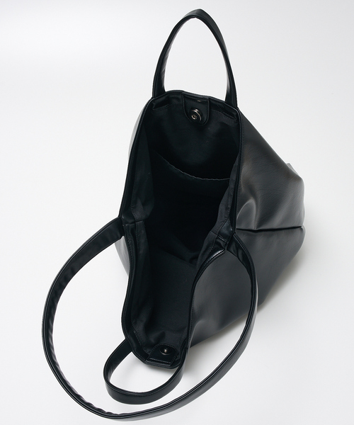 セール】2WAY底マチワイド レザーライクワンショルダーバッグ（トート