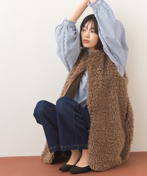 OMNES | ノーカラープードルファーロングジレベスト(ベスト)