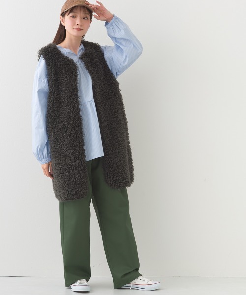 OMNES（オムネス）の「ノーカラープードルファーロングジレベスト（ベスト・レディース・ブラウン/ダークグレー/ベージュ・FREE）」の7枚目の写真