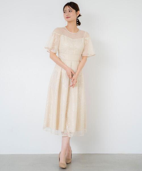 AND COUTURE(アンドクチュール)の「小花柄刺繍ドットチュールドレス(ドレス・レディース・ブラック/ベージュ・FREE)」の3枚目の写真