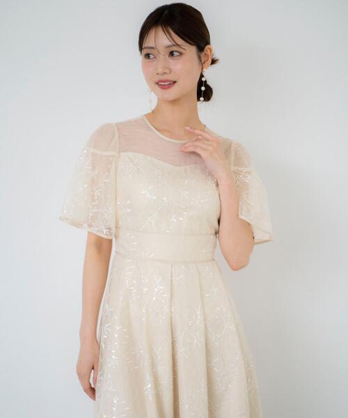 AND COUTURE(アンドクチュール)の「小花柄刺繍ドットチュールドレス(ドレス・レディース・ブラック/ベージュ・FREE)」の6枚目の写真