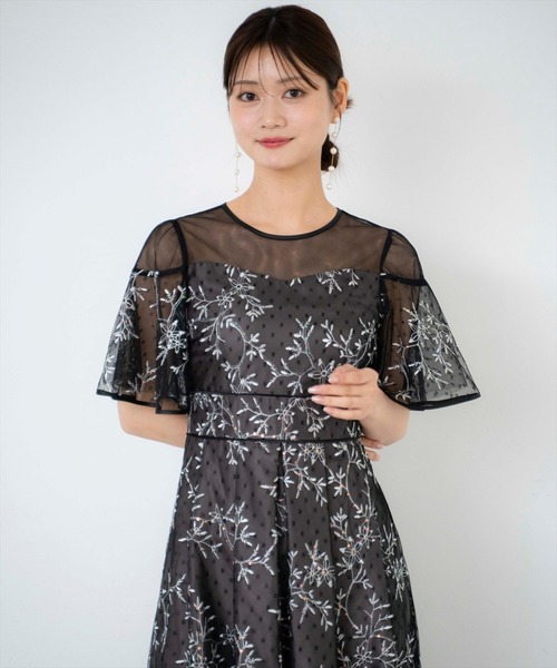 AND COUTURE(アンドクチュール)の「小花柄刺繍ドットチュールドレス(ドレス・レディース・ブラック/ベージュ・FREE)」の14枚目の写真