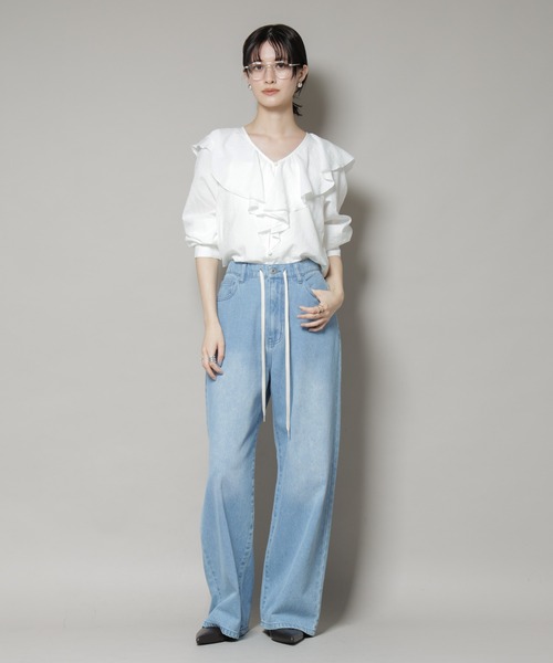 NANO universe(ナノユニバース)の「ビンテージポプリンラッフルカラーブラウス(シャツ/ブラウス・レディース・ブラック/ホワイト/ベージュ・FREE)」の14枚目の写真