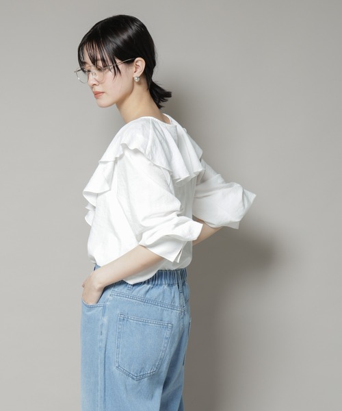 NANO universe(ナノユニバース)の「ビンテージポプリンラッフルカラーブラウス(シャツ/ブラウス・レディース・ブラック/ホワイト/ベージュ・FREE)」の12枚目の写真