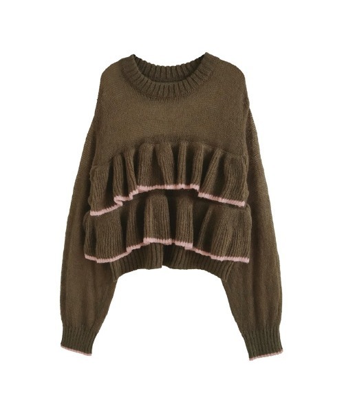 透かし編みモヘアタッチフリルニットトップス（ニット/セーター）｜Re