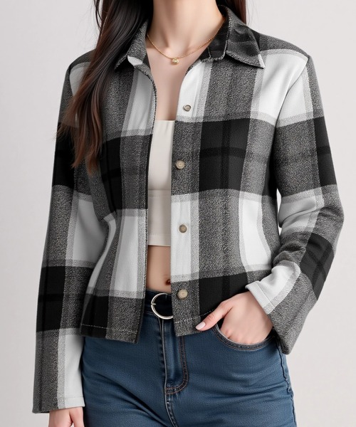 cammie(キャミー)の「チェックショート丈シャツ(シャツ/ブラウス・レディース・グレー/ネイビー/レッド・M/L)」の5枚目の写真