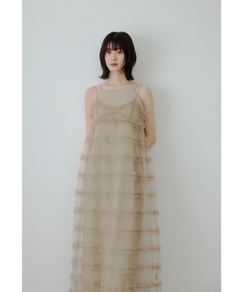 niana（ニアナ）の「フリルラインガーリードレス 2点セット レイヤード キャミ パーティードレス オケージョンドレス 結婚式 二次会 同窓会 成人式 お呼ばれワンピース（ドレス・レディース・ブラック/ベージュ/チャコール・S/M/L）」の12枚目の写真