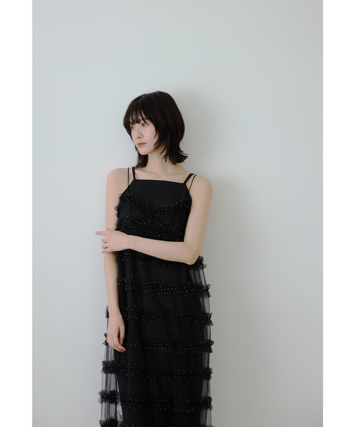 フリルラインガーリードレス　ANDRESD niana お呼ばれ　結婚式　ドレス フリルラインガーリードレス 2点セット レイヤード キャミ パーティー