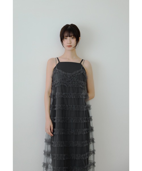 オリーブ フリル付き パーティードレス フリルラインガーリードレス 2点セット レイヤード キャミ パーティー