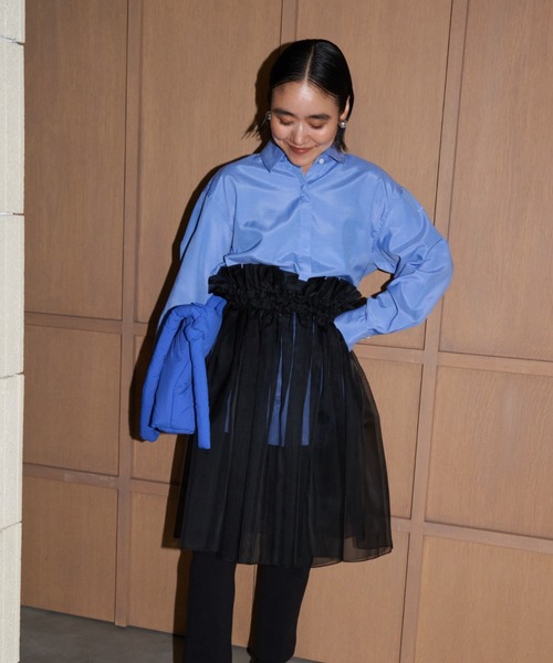 emmi（エミ）の「emmiロゴベーシックシャツ（シャツ/ブラウス・レディース・ストライプ/ピンク/ブルー・F）」の2枚目の写真