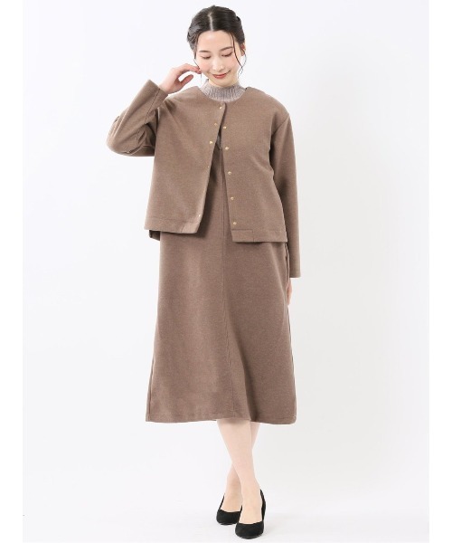 m.f.editorial（エムエフエディトリアル）の「【ストレッチ ウォッシャブル】タカキューレディース ウーリッシュ ジャンスカ(セットアップ可能)（ジャンパースカート・レディース・チャコールグレー/ブラウン・MEDIUM/LARGE）」の5枚目の写真