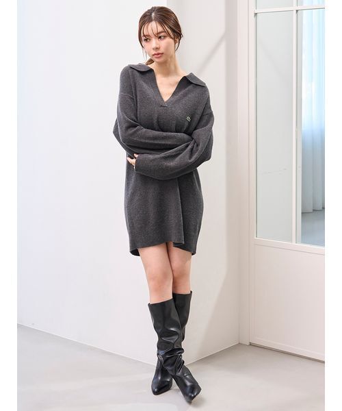 LACOSTE（ラコステ）の「LACOSTE/スキッパーニットワンピース（ワンピース・レディース・オフホワイト/グレー/ベージュ・F）」の5枚目の写真