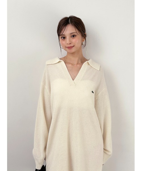 snidel × LACOSTE ＊ スキッパーニットワンピース 美品 LACOSTE/スキッパーニットワンピース（ワンピース）｜SNIDEL