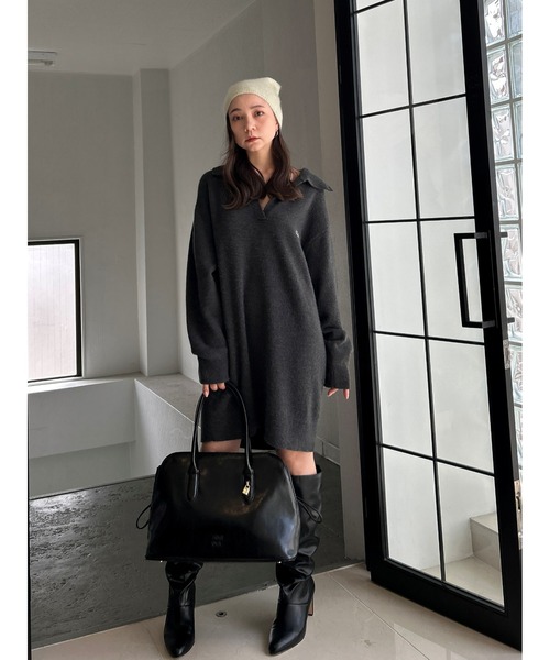 snidel × LACOSTE ＊ スキッパーニットワンピース 美品 SNIDEL（スナイデル） ワンピース LACOSTE/スキッパーニットワンピース