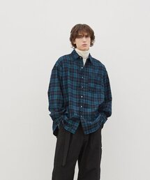 ワイドチェックオーバーサイズシャツ(グリーン)