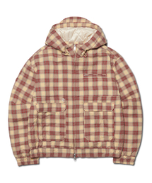 CHECK HOODED JACKET - BURGUNDY