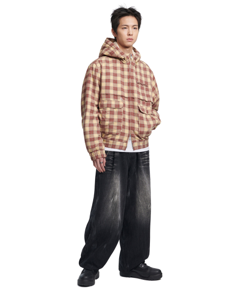 NOMANUAL(NOMANUAL)の「CHECK HOODED JACKET - BURGUNDY(その他アウター・レディース・その他・MEDIUM/LARGE/SMALL)」の3枚目の写真